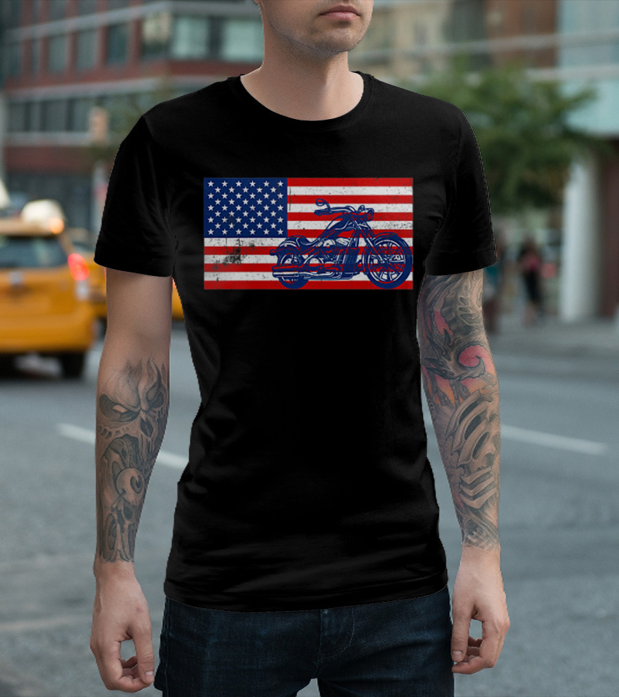 American Flag Motorcycle Stars and Stripes Pocket Motorcycl T-Shirt