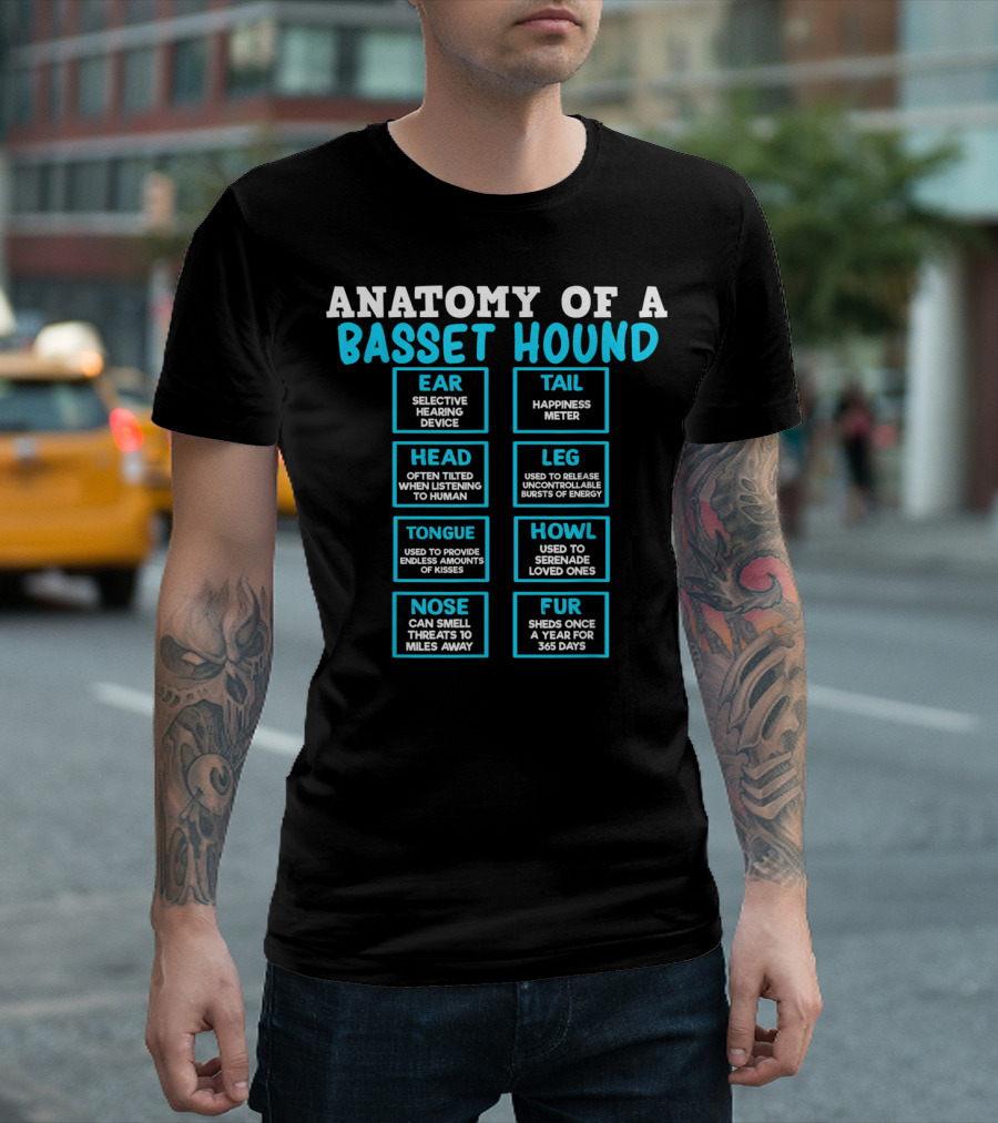 Anatomy of a Basset Hound Ear Tail Head Leg Tongue Howl Nose Fur T-Shirt