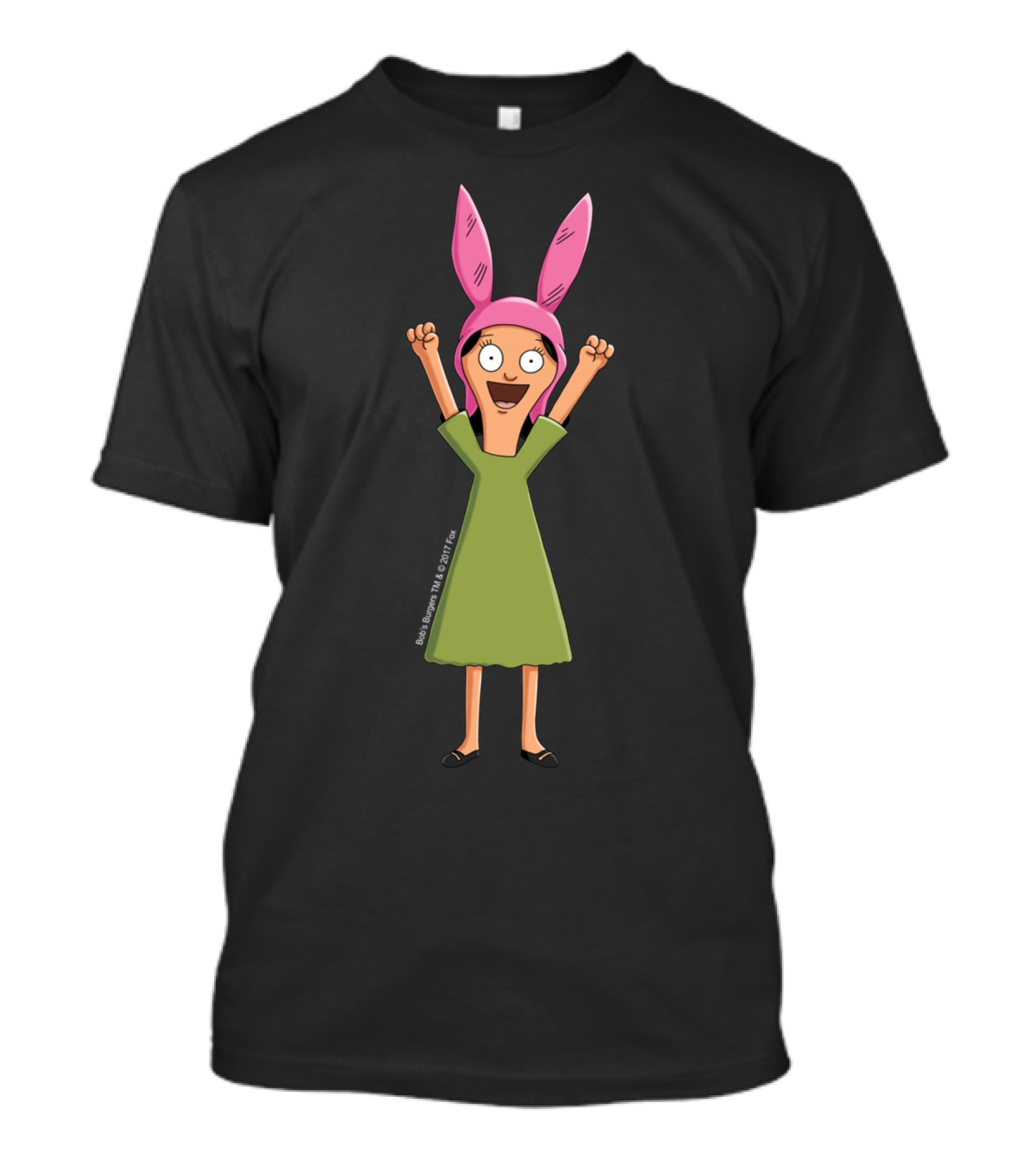 Bob's Burgers Louise Belcher Green Dress Pink Bunny Ears Excited Pose T-Shirt