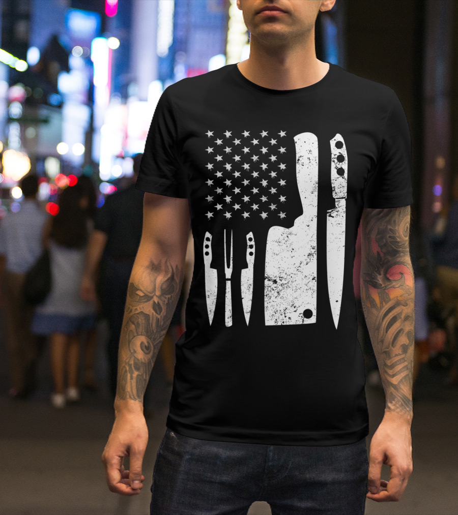 Chef Knife US Flag T-Shirt