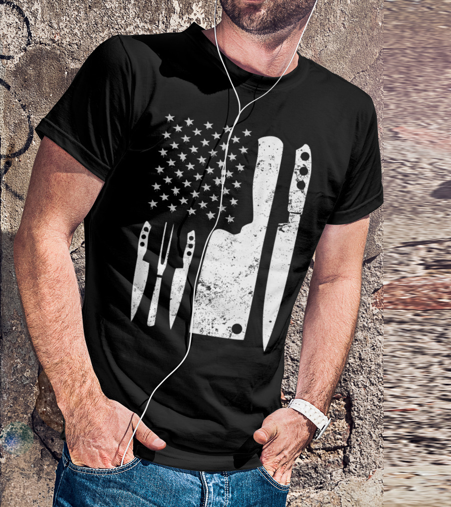 Chef Knife US Flag T-Shirt