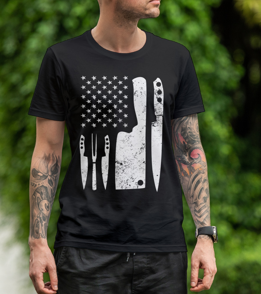 Chef Knife US Flag T-Shirt