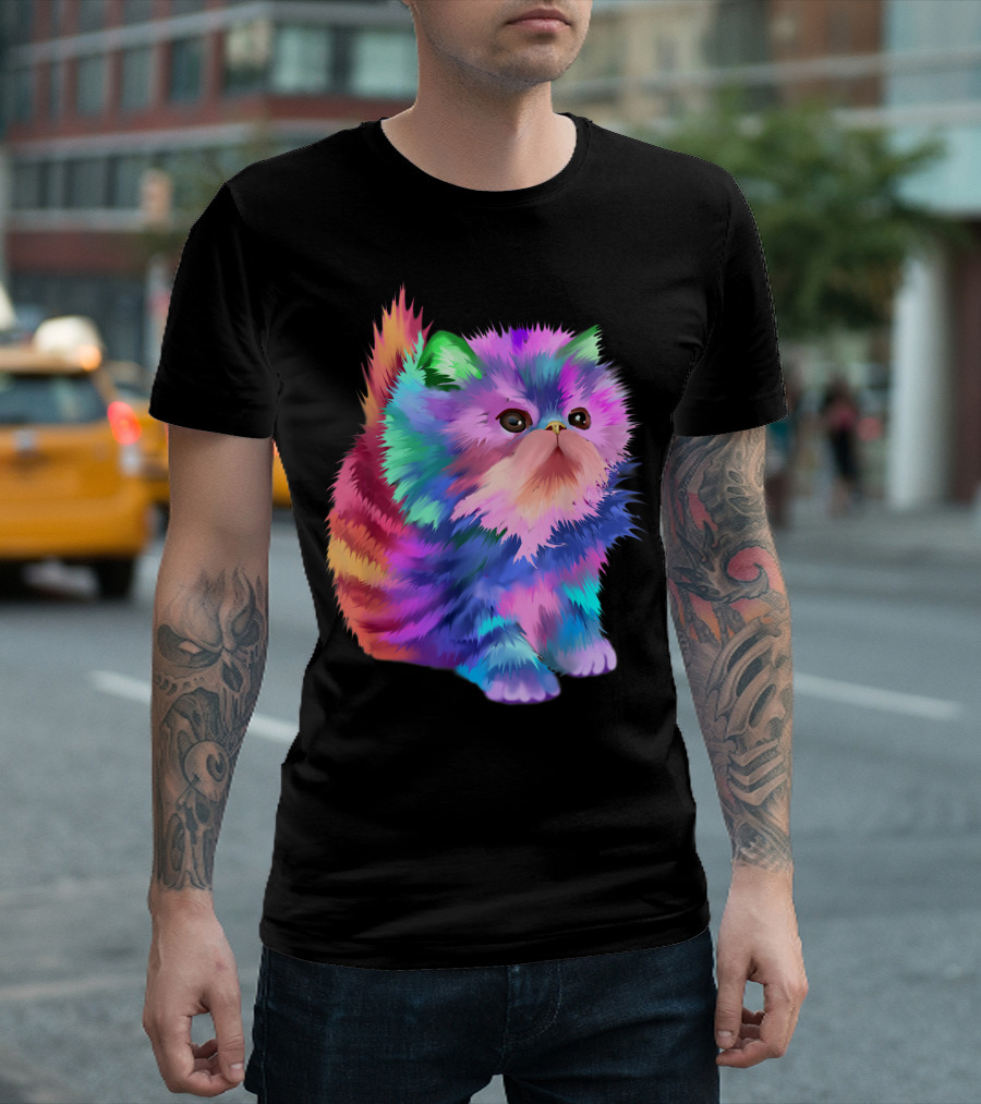 Colorful Rainbow Kitten Rave EDM Cat T-Shirt