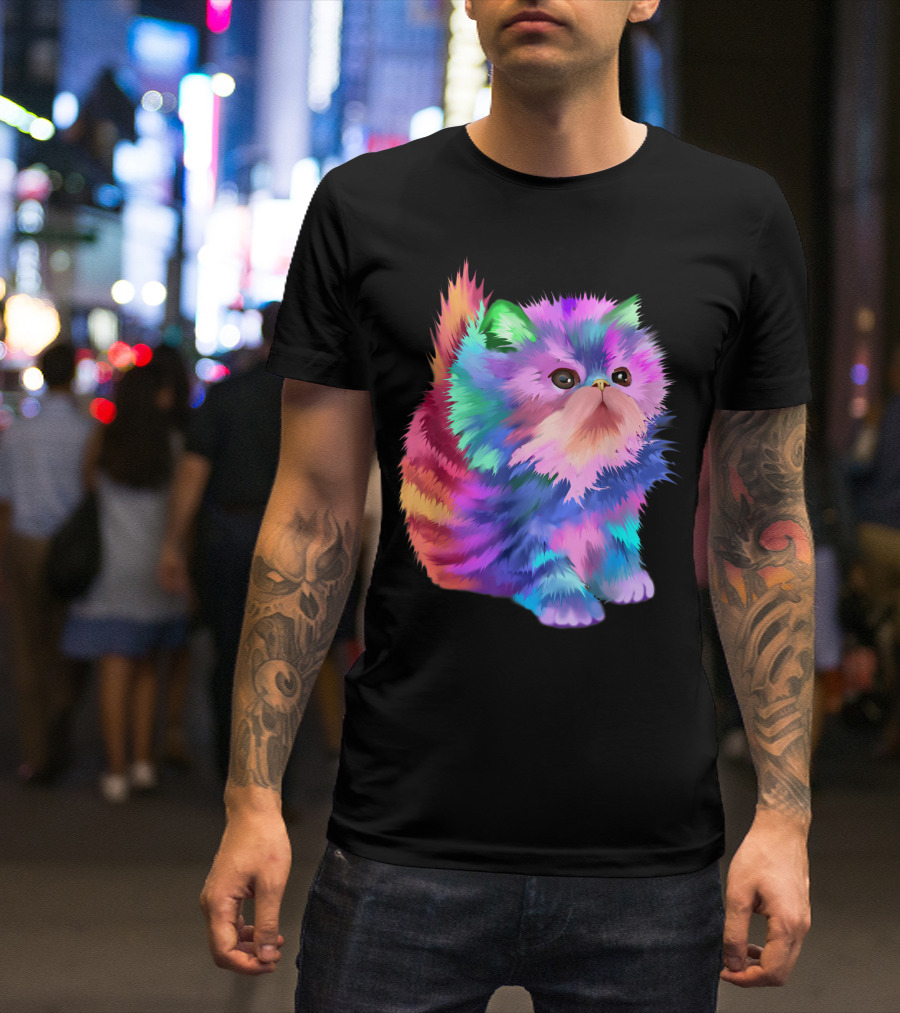 Colorful Rainbow Kitten Rave EDM Cat T-Shirt