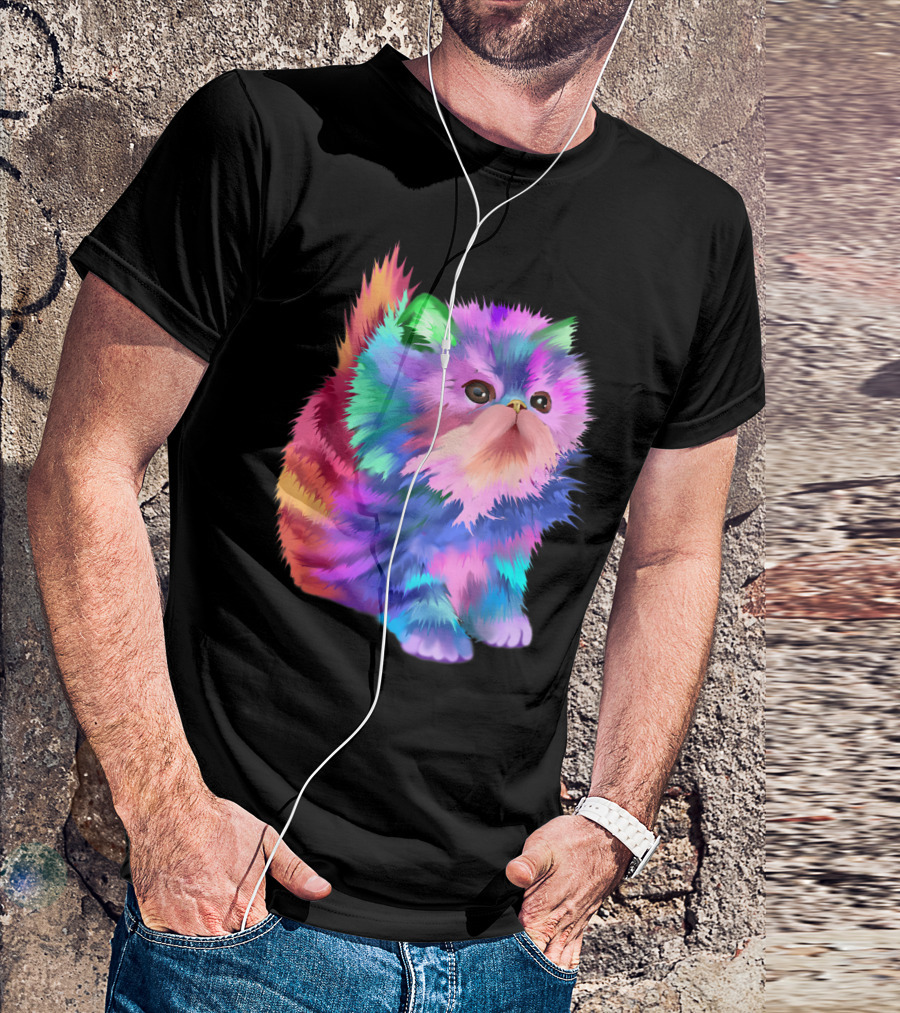 Colorful Rainbow Kitten Rave EDM Cat T-Shirt