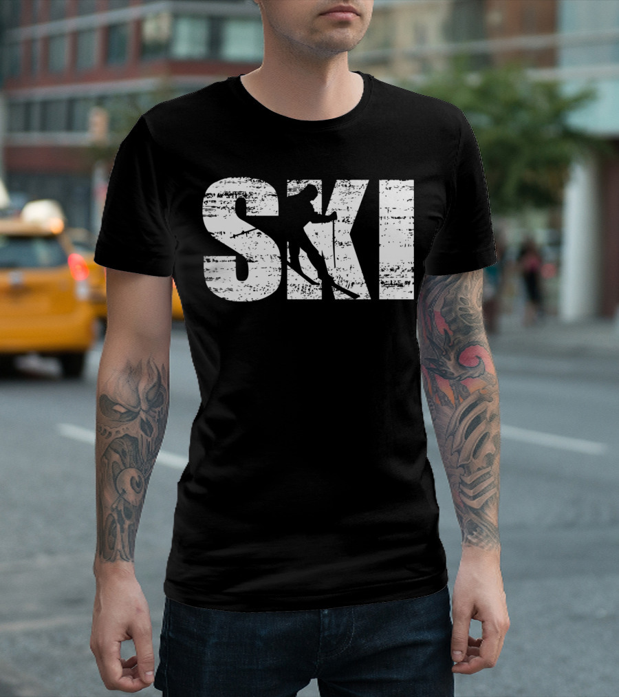 Cool Distressed Skiing For Skiers SKI T-Shirt