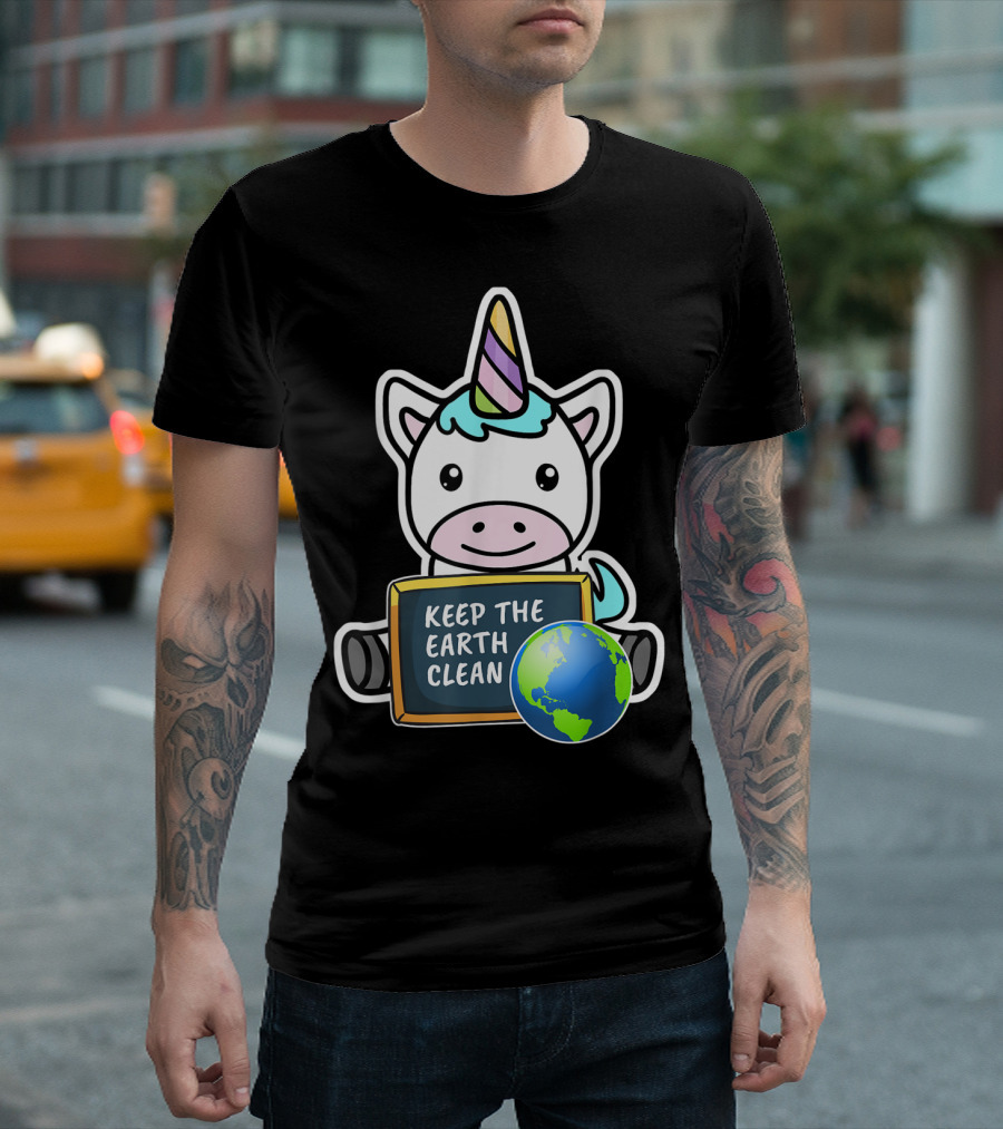 Keep the Earth Clean Cute Earth Day Unicorn T-Shirt