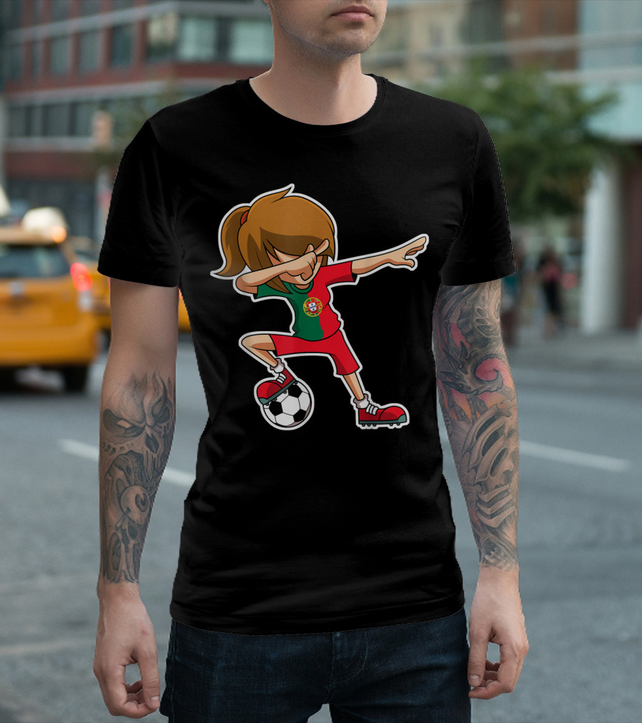 Dabbing Soccer Girl Portugal Jersey Portuguese Football T-Shirt