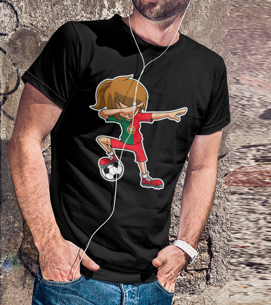 Dabbing Soccer Girl Portugal Jersey Portuguese Football T-Shirt