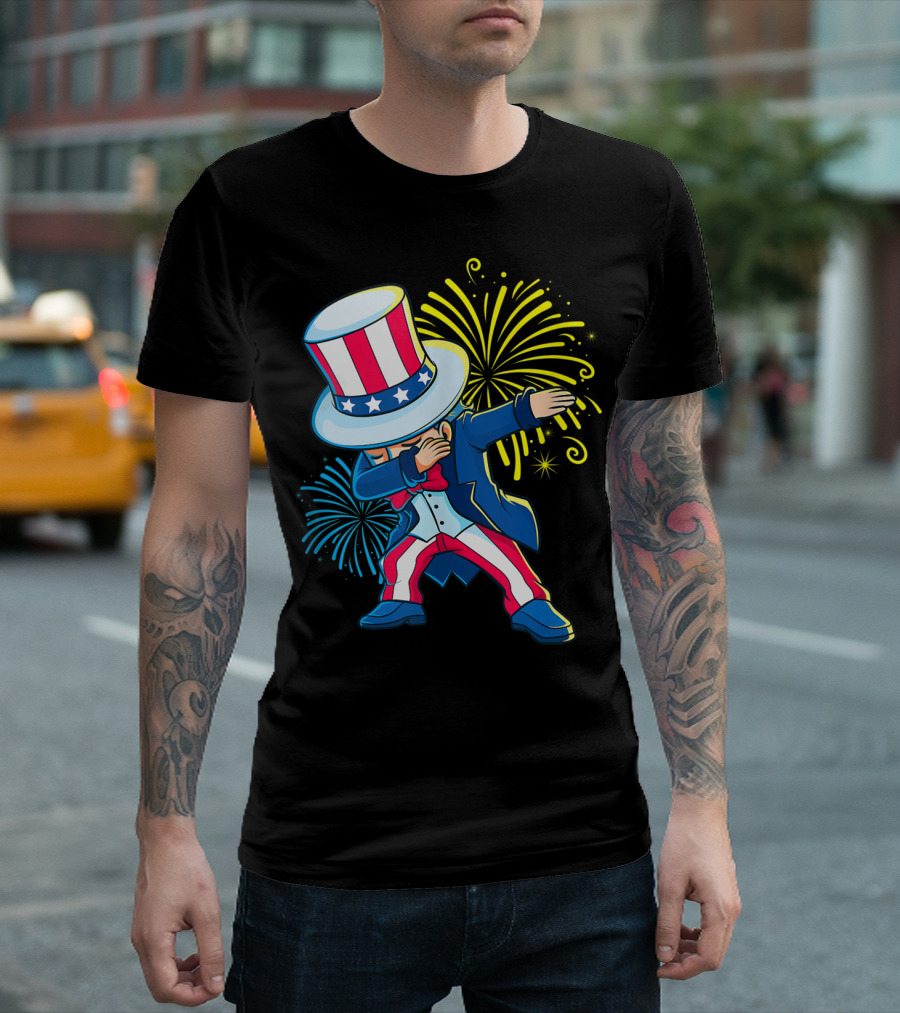 Uncle Sam Dabbing Fireworks 4th of July Patriotic Dance T-Shirt