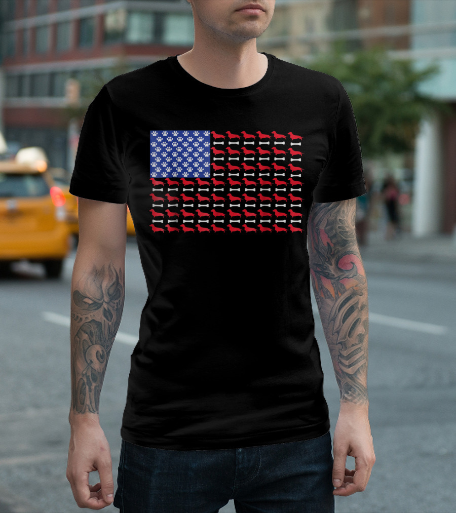 American Flag Dachshund 4th of July Men Kids Pat Paw Prints T-Shirt