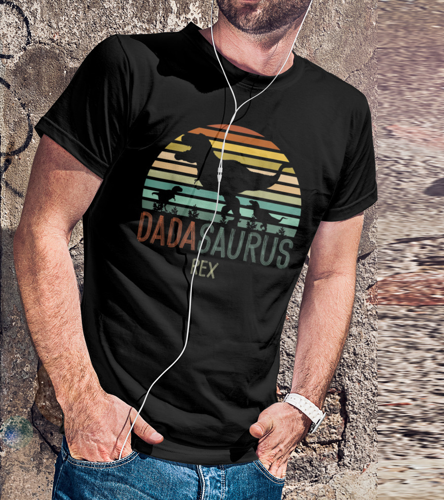 Dada Saurus Rex Retro Sunset Dinosaur T-Shirt