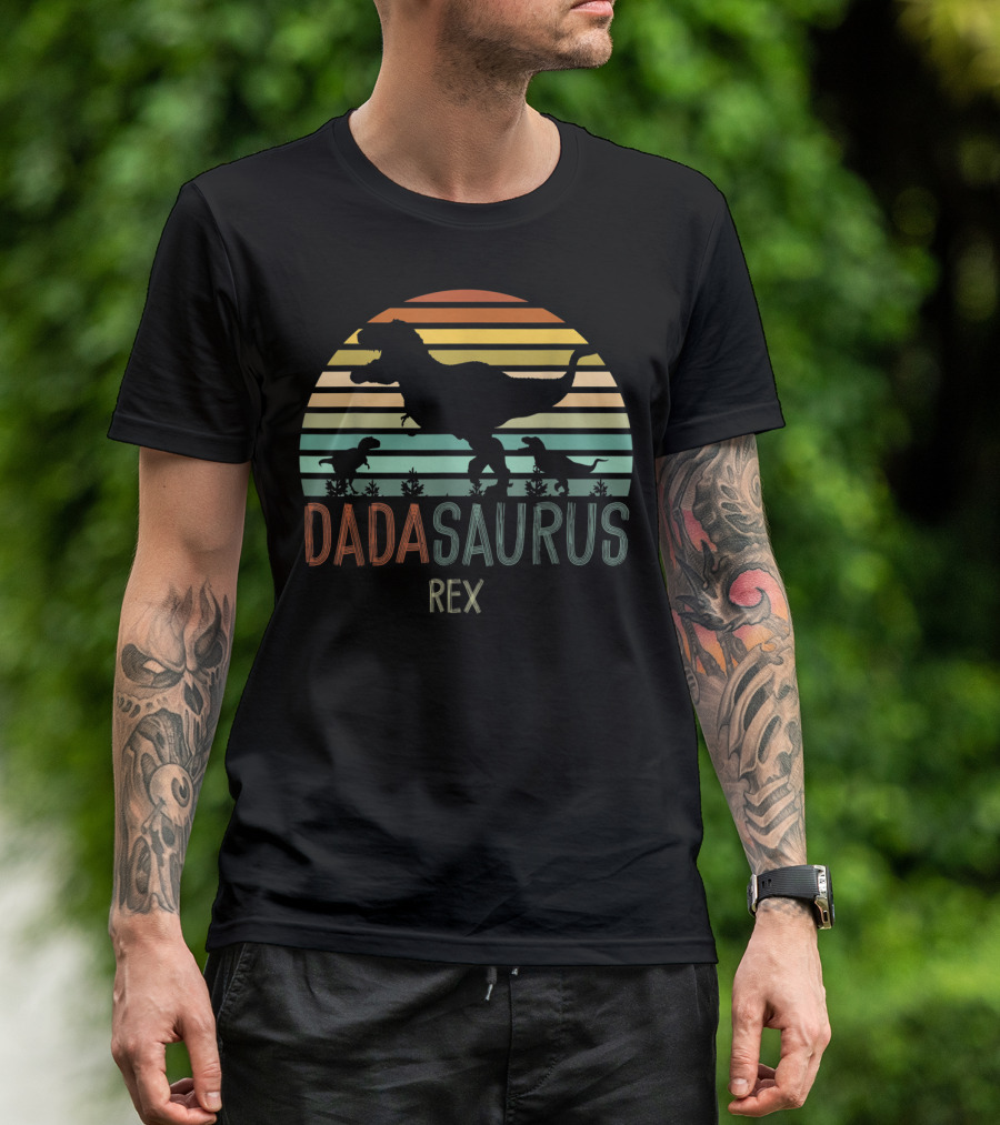 Dada Saurus Rex Retro Sunset Dinosaur T-Shirt