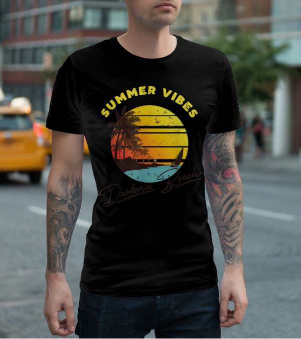 Summer Vibes Daytona Beach Tropical Sunset Palm Trees T-Shirt