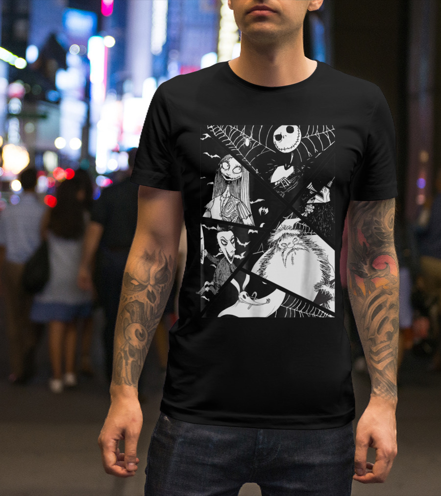 Disney Nightmare Before Christmas Story Jack Sally Zero Oogie Boogie Patchwork T-Shirt