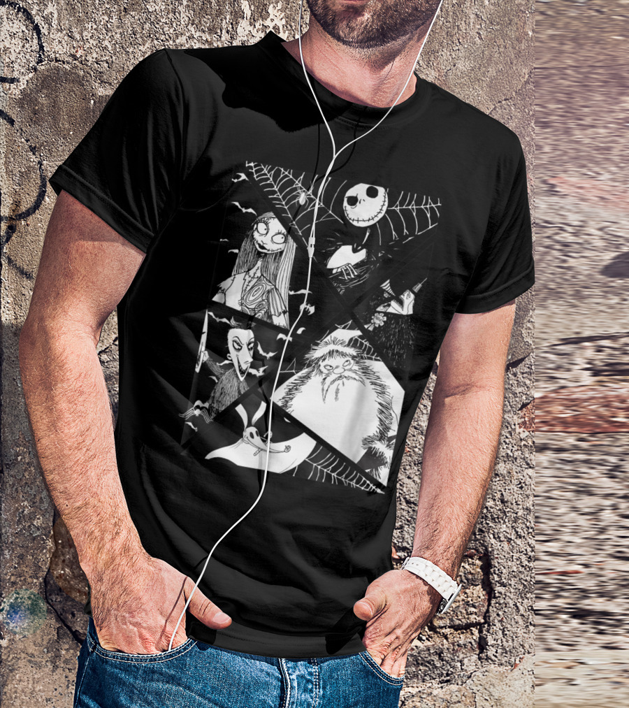 Disney Nightmare Before Christmas Story Jack Sally Zero Oogie Boogie Patchwork T-Shirt