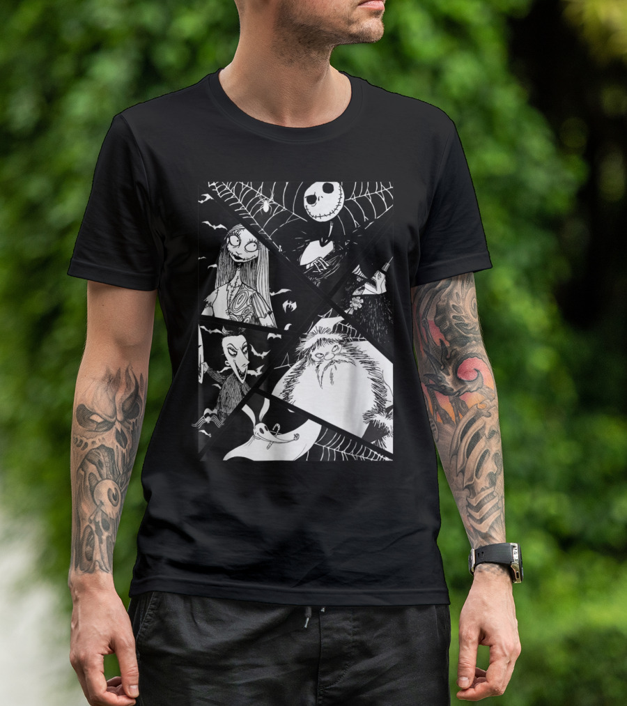 Disney Nightmare Before Christmas Story Jack Sally Zero Oogie Boogie Patchwork T-Shirt