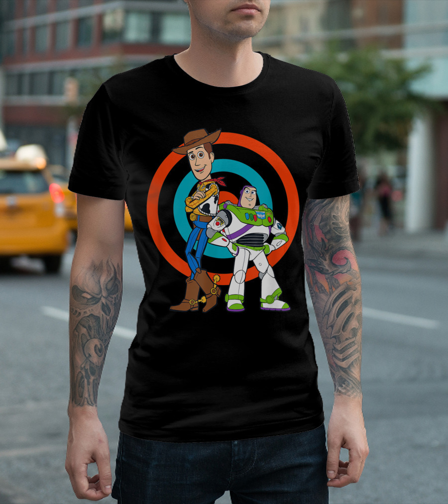 Toy Story Buzz Lightyear and Woody Target Background T-Shirt