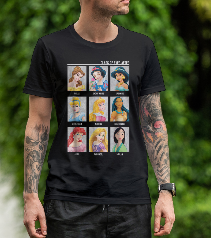 Disney Princesses Class Of Ever After Belle Snow White Jasmine Cinderella Aurora Pocahontas Ariel Rapunzel Mulan T-Shirt