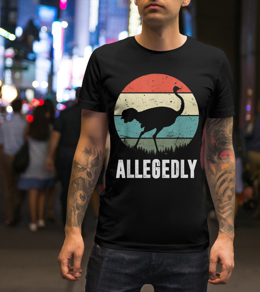 Allegedly Ostrich Silhouette Retro Stripes T-Shirt