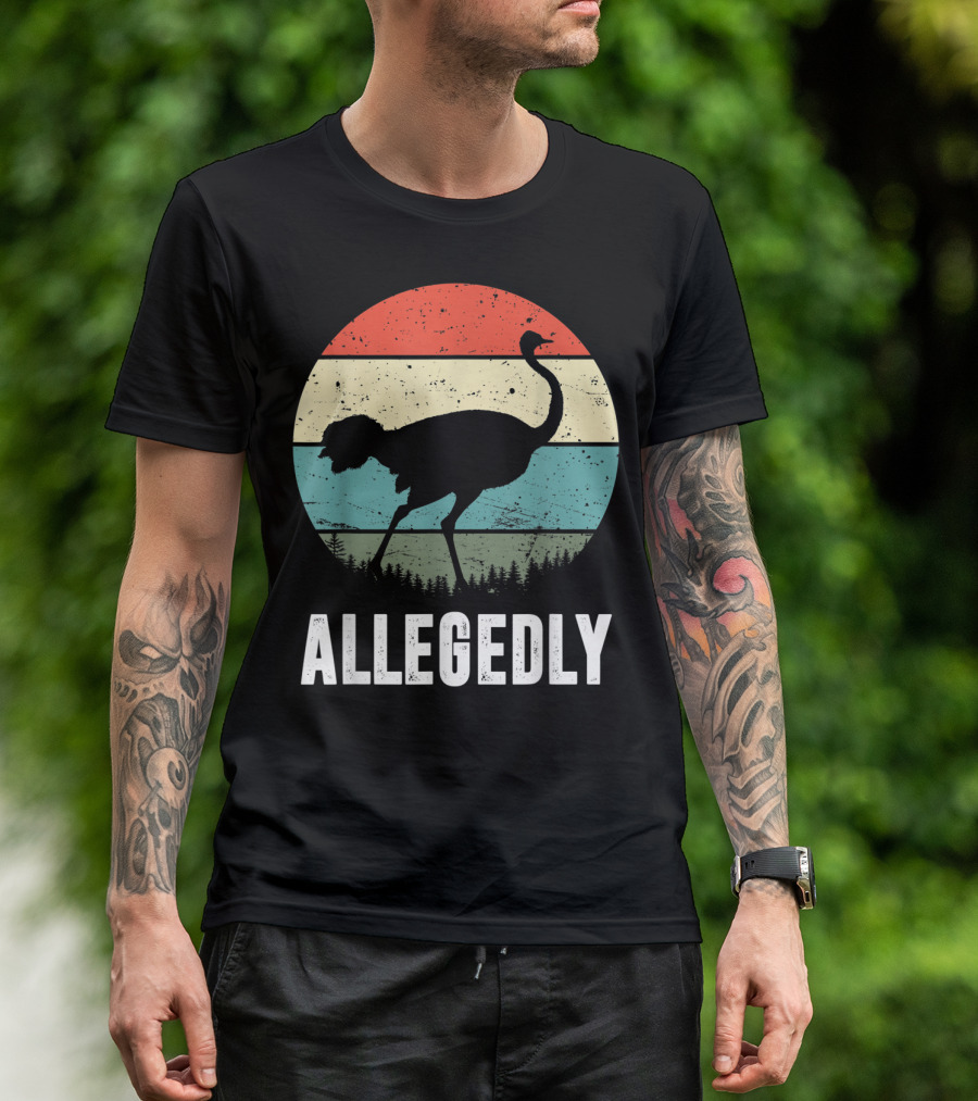 Allegedly Ostrich Silhouette Retro Stripes T-Shirt