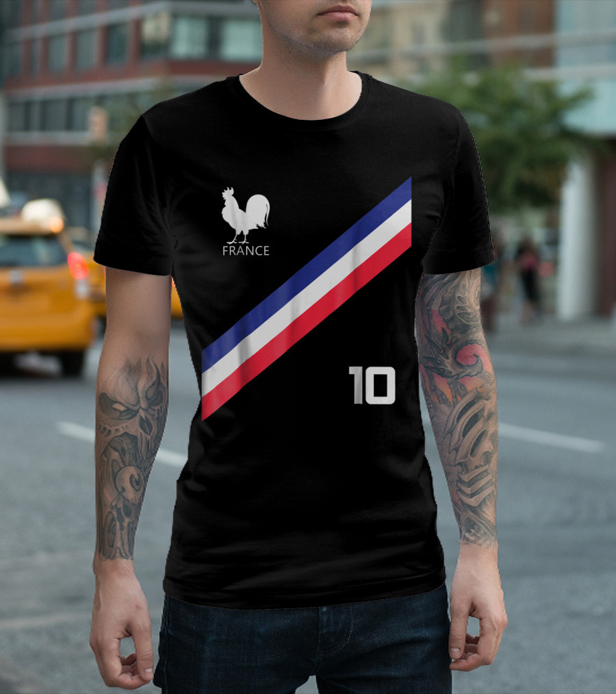 FRANCE JERSEY SOCCER FRENCH FOOTBALL ROOSTER STRIPE NUMBER 10 T-Shirt
