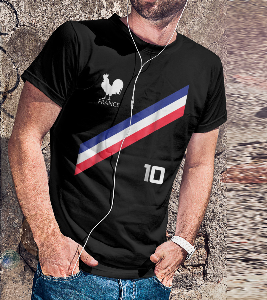 FRANCE JERSEY SOCCER FRENCH FOOTBALL ROOSTER STRIPE NUMBER 10 T-Shirt