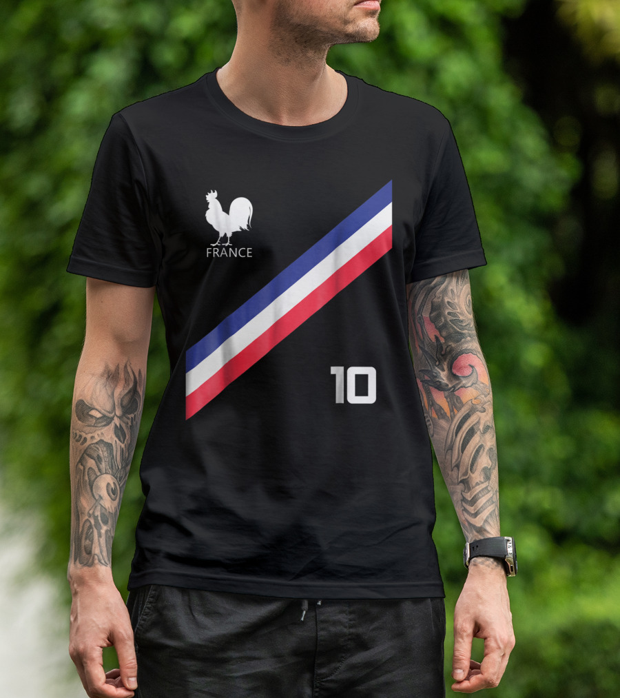 FRANCE JERSEY SOCCER FRENCH FOOTBALL ROOSTER STRIPE NUMBER 10 T-Shirt