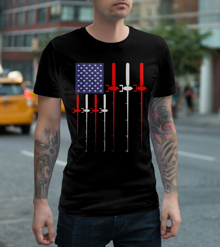 American Flag Fishing Rod Patriotic Fisherman USA Stars Stripes T-Shirt