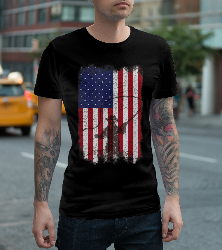 American Flag Fly Fishing Fisherman T-Shirt