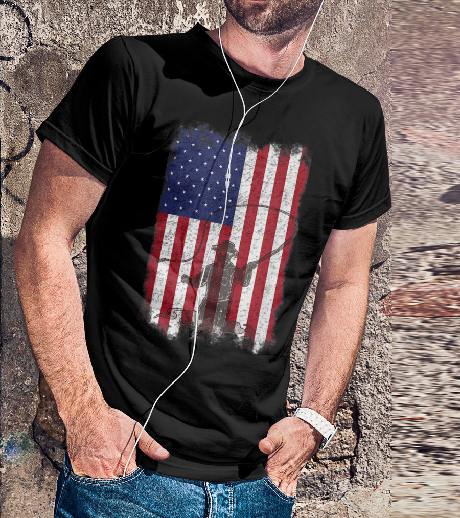 American Flag Fly Fishing Fisherman T-Shirt
