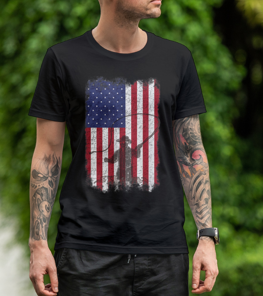American Flag Fly Fishing Fisherman T-Shirt