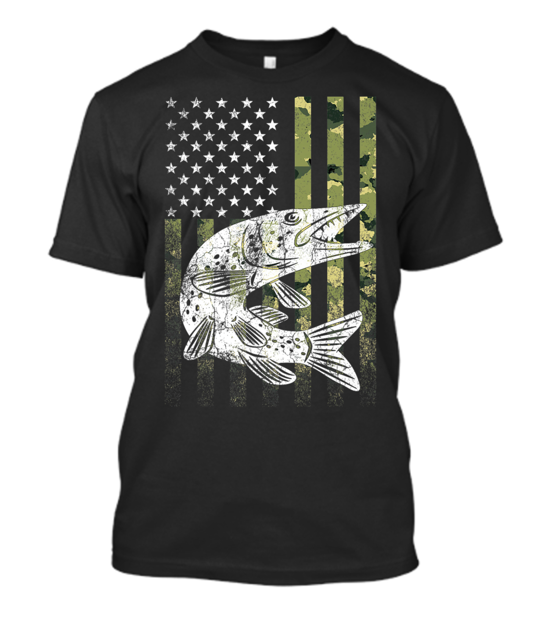 Camouflage USA Flag Musky Fishing Patriotic Fisherman T-Shirt