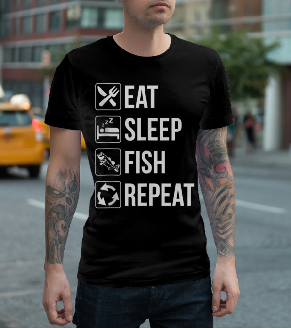 Eat Sleep Fish Repeat Tank Top Funny Fishing Fisherman Iconic Routine Symbols T-Shirt