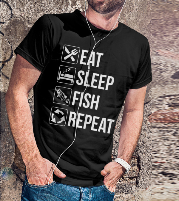 Eat Sleep Fish Repeat Tank Top Funny Fishing Fisherman Iconic Routine Symbols T-Shirt