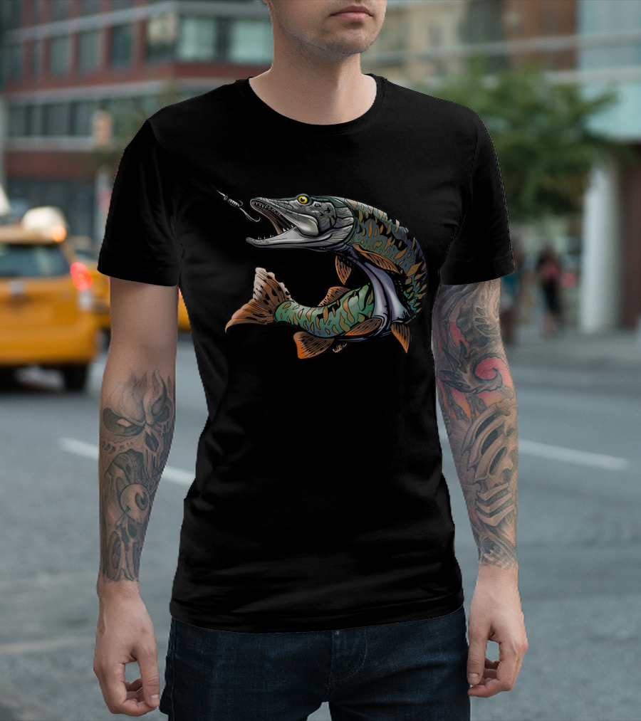 Musky Fishing Esox Fisherman With Lure T-Shirt