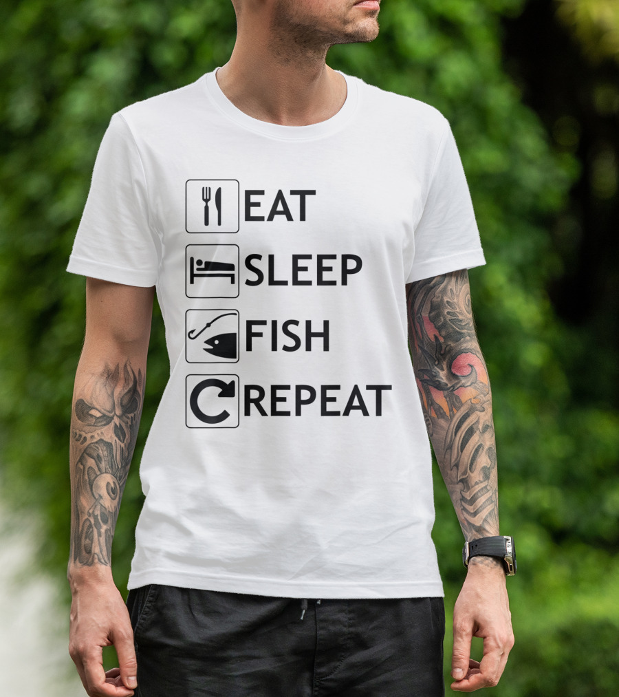 Eat Sleep Fish Repeat Funny Fishing Iconic Routine T-Shirt