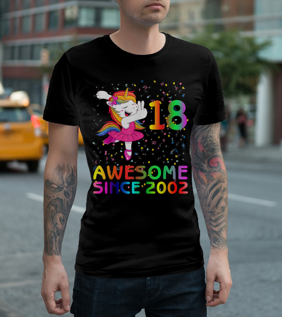 18 Awesome Since 2002 Unicorn Dabbing Birthday T-Shirt