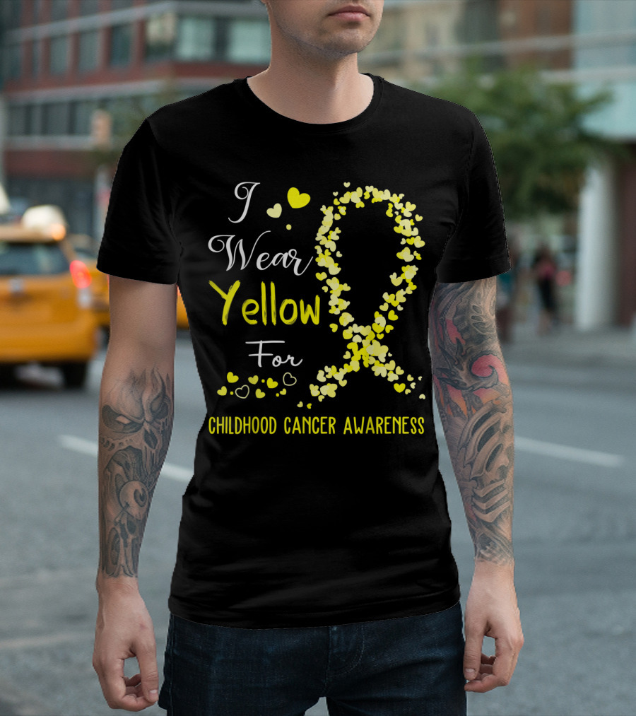 I Wear Yellow for Childhood Cancer Awareness Heart T-Shirt
