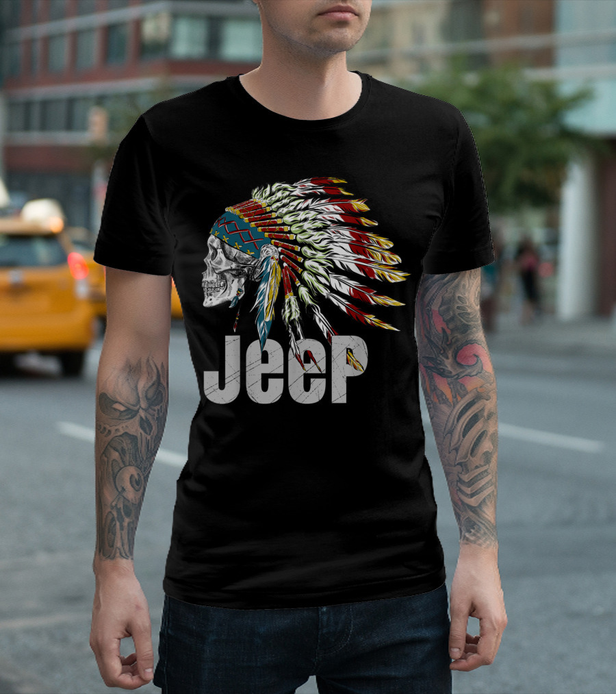 Jeep Skull Wearing Native American Headdress T-Shirt