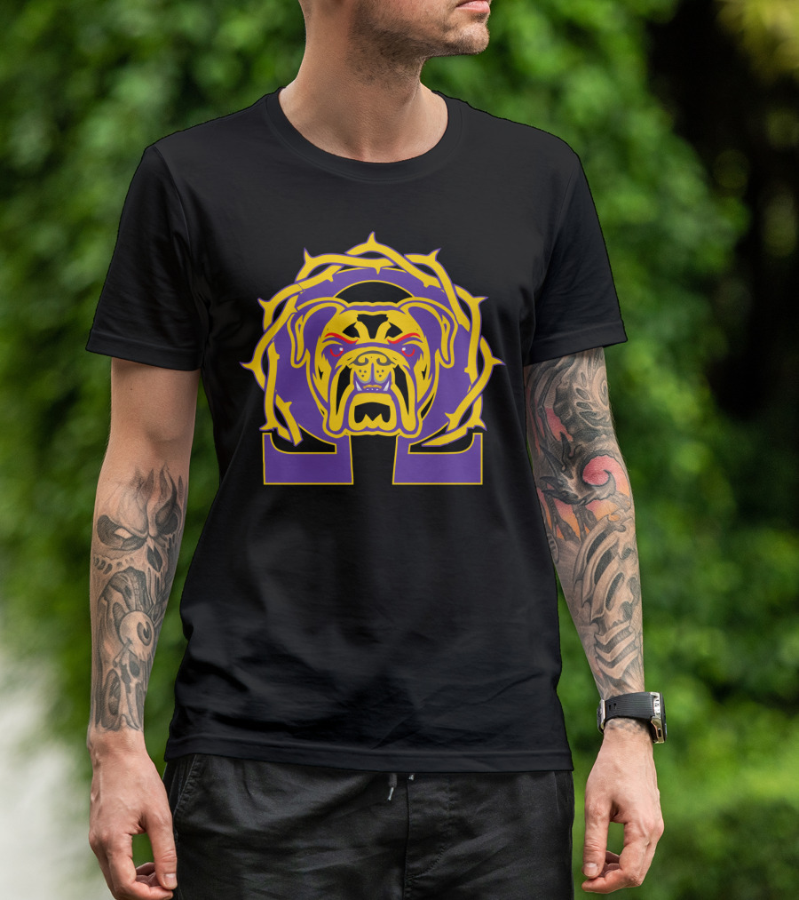 Omega Que Dawg Psi Phi Purple Gold Bulldog T-Shirt