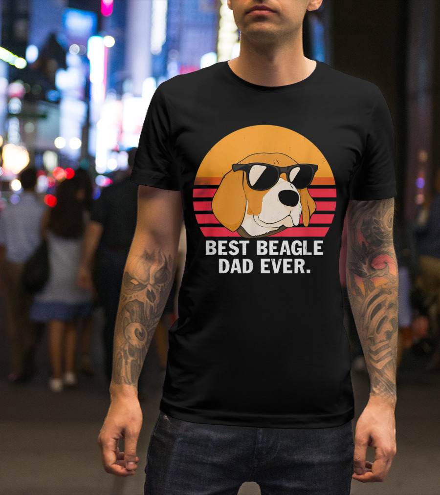 Best Beagle Dad Ever Vintage Style Beagle With Sunglasses T-Shirt