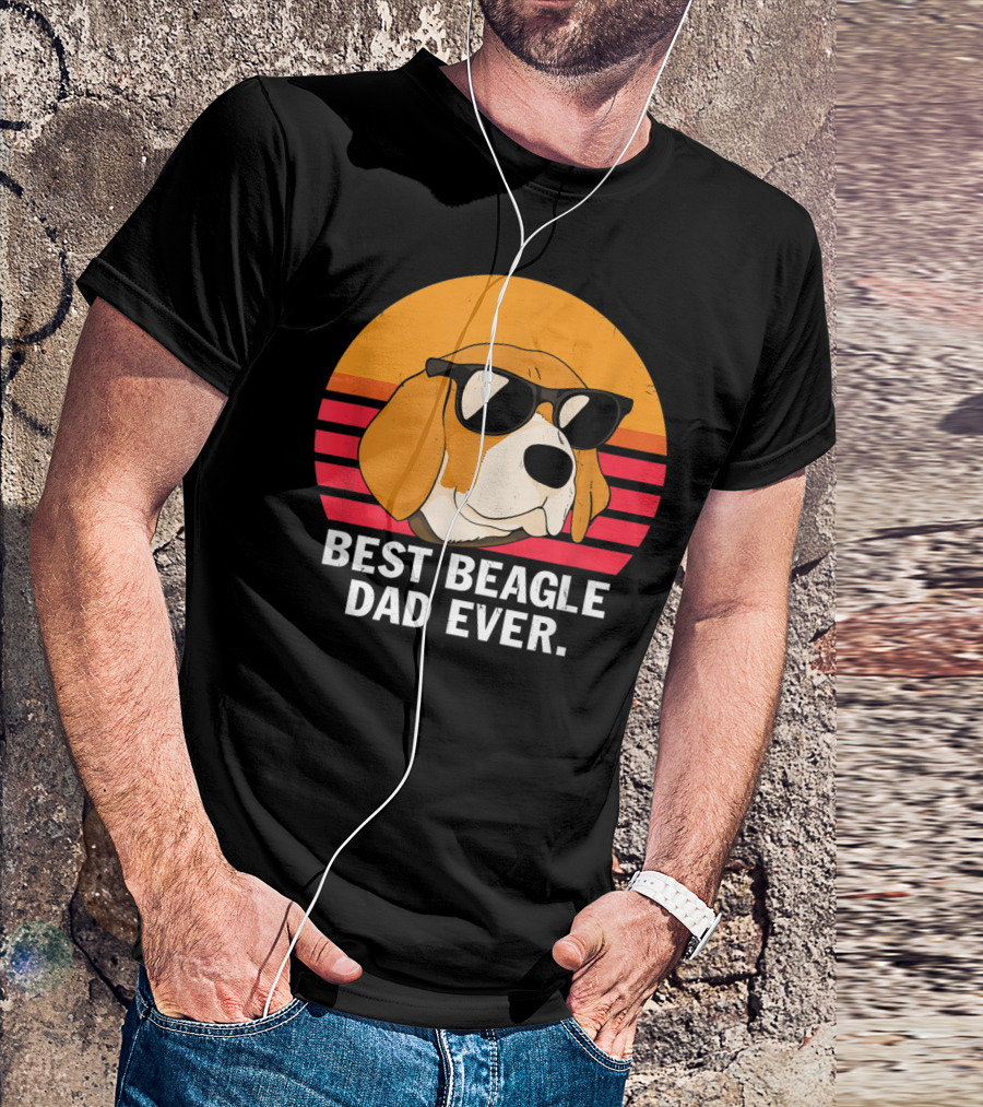 Best Beagle Dad Ever Vintage Style Beagle With Sunglasses T-Shirt