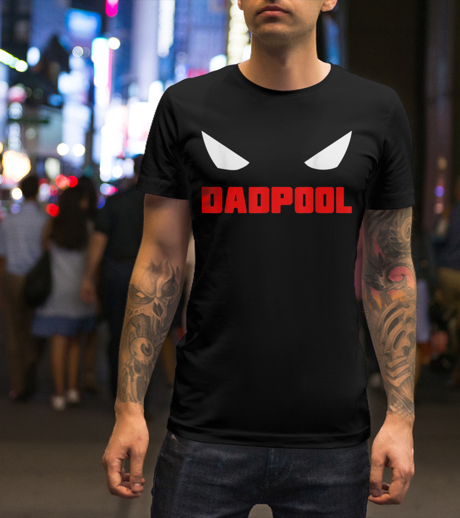Dadpool Mens Funny Superhero Superdad With Iconic Mask Eyes T-Shirt