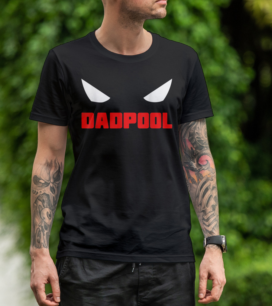 Dadpool Mens Funny Superhero Superdad With Iconic Mask Eyes T-Shirt