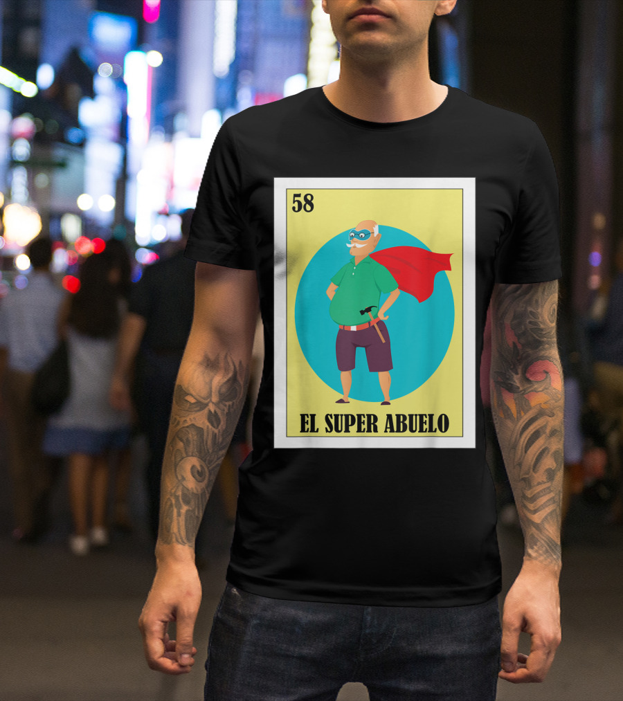 58 Mens Loteria El Super Abuelo Reg Hero Grandpa T-Shirt