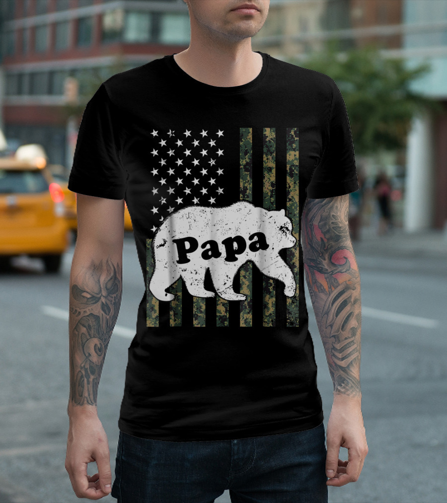Papa Bear American Flag Camouflage T-Shirt