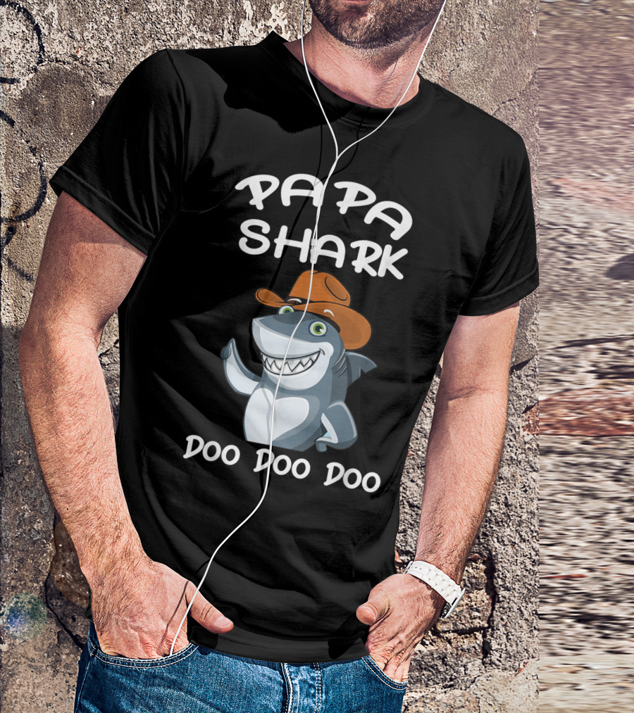 Papa Shark Doo Doo Doo Cartoon Cowboy Hat Father T-Shirt