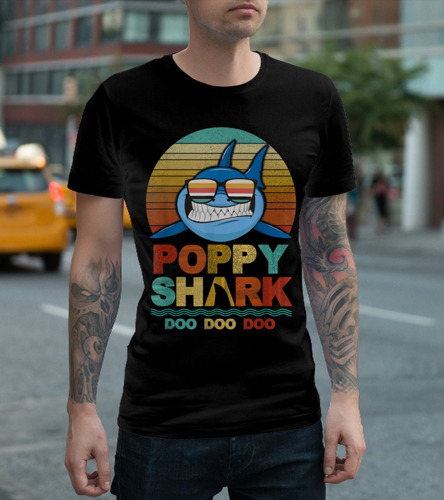 Poppy Shark Doo Doo Doo Retro Sunglasses T-Shirt