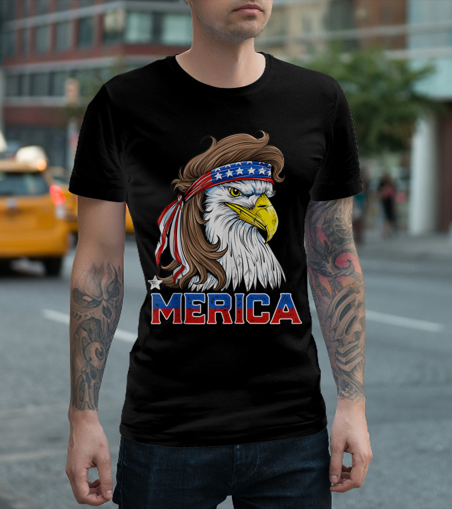 Merica Eagle Mullet Bandana 4th Of July American Patriotic Flag T-Shirt
